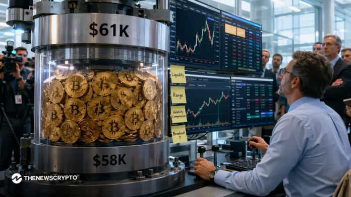 <strong>Bitcoin is hovering around $60.3K, remaining trapped between $58K and $61K levels.</strong>
<strong>The BTC indicators point to a cautious market.</strong>
Bitcoin (BTC) is continuing to trade within a well-defined range. Price action remains trapped between key support near $58,000 and resistance around $61,000, with repeated attempts to reclaim the $60,000 region falling short.
Recent trading activity shows buyers stepping in at slightly higher lows, suggesting demand is strengthening despite the lack of a breakout. However, sellers continue to defend the $60K–$61K zone, keeping BTC confined within its current range.
As buying and <a href="https://x.com/DaanCrypto/status/2071542644652597426?s=20">selling pressure</a> become more balanced, volatility tends to compress before expanding again. The longer Bitcoin remains within this range, the greater the potential for a sharp move once either support or resistance gives way.
Bitcoin Dominance Hints at a Shift in Market Sentiment
Beyond price action, Bitcoin dominance is also drawing attention. The metric has continued to form lower highs, indicating that Bitcoin’s share of the overall cryptocurrency market has been gradually declining.
While this does not guarantee an immediate rotation into altcoins, it suggests that market participants are becoming less concentrated in BTC alone. Some analysts believe recent caution has been driven more by uncertainty than by weakening fundamentals.
For now, a sustained move above $61K could strengthen bullish momentum, while a break below $58K may invite additional selling pressure. Until then, BTC appears to be in a period of consolidation, with traders monitoring both levels for confirmation of the market’s next significant trend.
Is Bitcoin Stuck in an Extended Downward Cycle?
Bitcoin is currently <a href="https://coinmarketcap.com/currencies/bitcoin/">trading</a> at around the $60,384, with its daily trading volume having surged by over 59.33%, and reaching $23.59 billion. As reported by the Coinglass <a href="https://www.coinglass.com/liquidations">data</a>, the BTC market has witnessed a liquidation of $98.11 million in the last 24 hours.
The recent trading session of Bitcoin shows the potential of the bears, with the price slipping to the key <a href="https://thenewscrypto.com/bitcoin-btc-eyes-a-potential-bottom-will-42k-44k-mark-the-end-of-bearish-pain/">support</a> at $60,231. Further correction on the downside could easily send the price even lower. Conversely, if the bulls re-entered, the <a href="https://thenewscrypto.com/can-bitcoin-btc-defend-68k-the-liquidity-zone-shaping-the-short-term-outlook/">BTC price</a> could move up toward the $60.4K resistance range. With the strengthened upside pressure, the momentum is likely to drive the price higher.
Both the MACD and signal lines are below the zero line, exhibiting that the Bitcoin market remains under bearish momentum. While short-term recoveries can occur, the overall trend remains weak until the indicators move back above the zero line, reflecting a continued downtrend.
<em>(Source: <a href="https://in.tradingview.com/chart/AHwivr5C/?symbol=BINANCE%3ABTCUSDT">TradingView</a>)</em>
BTC’s daily RSI value is stationed at around 44.06, hinting at mild bearish momentum. The sellers have a slight edge, and it is above the oversold zone. This points to a cautious market, where bearish sentiment is present but not strong enough to confirm an extended downtrend.
<strong>Crypto Market Highlights</strong>
<a href="https://thenewscrypto.com/south-koreas-crypto-push-gains-steam-as-kiwoom-moves-to-invest-in-bithumb/">South Korea’s Crypto Push Gains Steam as Kiwoom Moves to Invest in Bithumb</a>