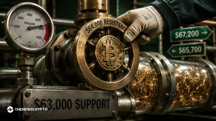 <strong>Bitcoin (BTC) is holding around the $63.8K mark.</strong>
<strong>The price is under no immediate pressure to explode or crash.</strong>
Bitcoin (BTC) is currently <a href="https://coinmarketcap.com/currencies/bitcoin/">trading</a> at $63,815, up by 1.70% on the day, with the trading volume surging 71% to $26.93 billion. The session has ranged between $62,226 and $64,163, implying a tight band. Over the last 24 hours, $86.34 million in BTC liquidations have been recorded, as per Coinglass <a href="https://www.coinglass.com/liquidations">data</a>.
Moreover, a new week and a new month have begun, and choppy price action is expected for the first one to two weeks before a clear directional move emerges. Also, the high or low of August is likely to be established within this window.
The recent correction does not break the trend that has defined Bitcoin for over a decade; it reinforces the case that this is a mid-cycle reset, not the end of the <a href="https://thenewscrypto.com/bitcoin-btc-nears-the-finish-line-as-td-sequential-flashes-a-sell-signal/">bull run</a>. Previous cycles delivered sharp pullbacks before breaking into price discovery.
Price has reclaimed support near $62,200 and is now pressing against the descending trendline. A confirmed breakout above that resistance would shift short-term momentum back toward bulls. The transition toward a bullish trend is already underway; the question is whether buyers can sustain it at the current level.
Bitcoin’s Key Support and Resistance Levels
On the upside, $64,000 is the immediate level BTC bulls need to reclaim. A clean break above it could likely open the path toward $65,700 and potentially $67,200. Whale sell walls are positioned at $67,000; that is where serious <a href="https://x.com/MartiniGuyYT/status/2084478178983301547?s=20">resistance</a> sits.
On the downside, $63,000 is the support holding the current structure together. Upon losing it, $61,000 comes into focus as the next crucial level. Furthermore, the buy wall of Bitcoin at $62,000 provides an additional floor below that.
The STDV plotting places a rejection zone around $65,000. The bulls either break through $64K cleanly or face another rejection before that level can be challenged. Significantly, a volume surge inside a tight range is the market loading up for a move. The <a href="https://thenewscrypto.com/bitcoin-btc-loses-bullish-structure-after-a-rising-wedge-breakdown-will-bears-force-a-drop-from-63k-to-61k/">direction</a> from this $63K–$64K band will define BTC’s trajectory.
Technical Outlook: Is BTC at Risk of a Pullback?
The Moving Average Convergence Divergence line of Bitcoin is above the signal line, and the downward selling speed has slowed enough to trigger a bullish crossover. Short-term relief momentum is pushing back against the prevailing sell-off. As both lines are below zero, the larger timeframe remains bearish.
Traders handle this signal with caution, and often wait to see if the bounce fails near resistance to open new shorts at a better price. A closer look toward the MACD lines to cross above the zero line, which would officially confirm a macro trend reversal into bullish territory.
<em>(Source: <a href="https://in.tradingview.com/chart/AHwivr5C/?symbol=BINANCE%3ABTCUSDT">TradingView</a>)</em>
Besides, the daily Relative Strength Index (RSI) at 54.40 exhibits a neutral market with a slight bullish bias, with equilibrium between buyers and sellers. Being over the 50 line shows that buyers have a very slight edge, but neither side is in strong control. It sits in the centre between oversold and overbought.
The price is under no immediate pressure to explode or crash. The BTC market is either consolidating sideways or in the early, indecisive stages of building a new trend. A move above 60 signals buyers taking strong control, while a drop below 40 confirms sellers are taking over.
<strong>Crypto Market Highlights</strong>
<a href="https://thenewscrypto.com/coldcard-attack-escalates-fourth-wave-pushes-bitcoin-theft-past-90-million/">Coldcard Attack Escalates: Fourth Wave Pushes Bitcoin Theft Past $90 Million</a>
